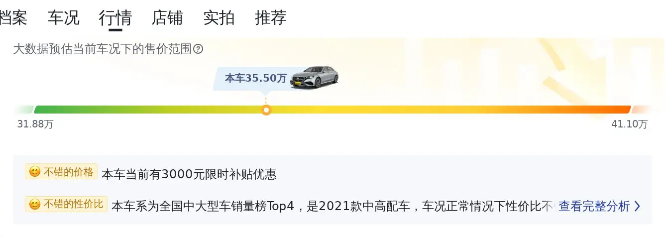 二手奔驰 E 级 2021 款 E300L 豪华型，35.5 万值得买吗？